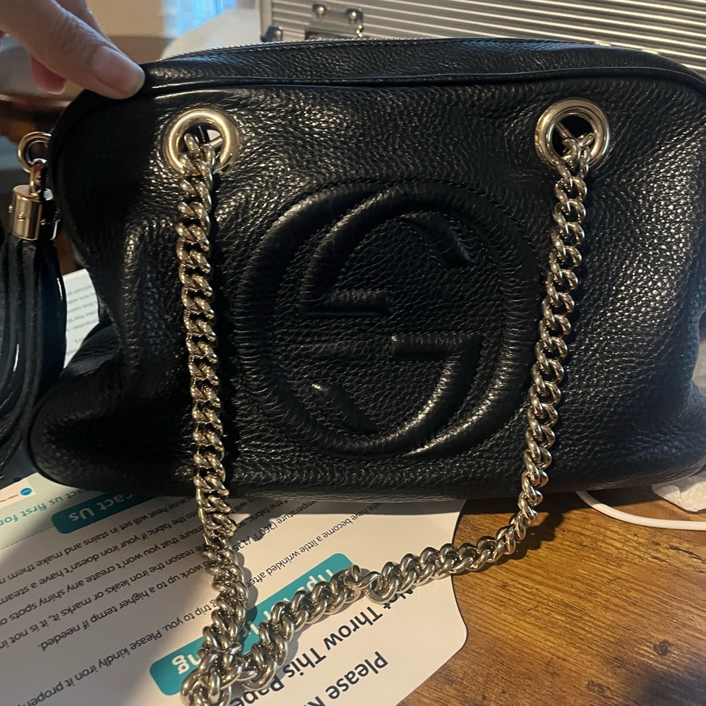 Gucci Black Quilted Leather Shoulder Bag with Gold Chain